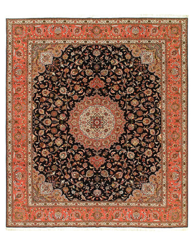 Canvello Handmade Black Persian Tabriz Silk & wool Rug - 8'3'' x 9'9''
