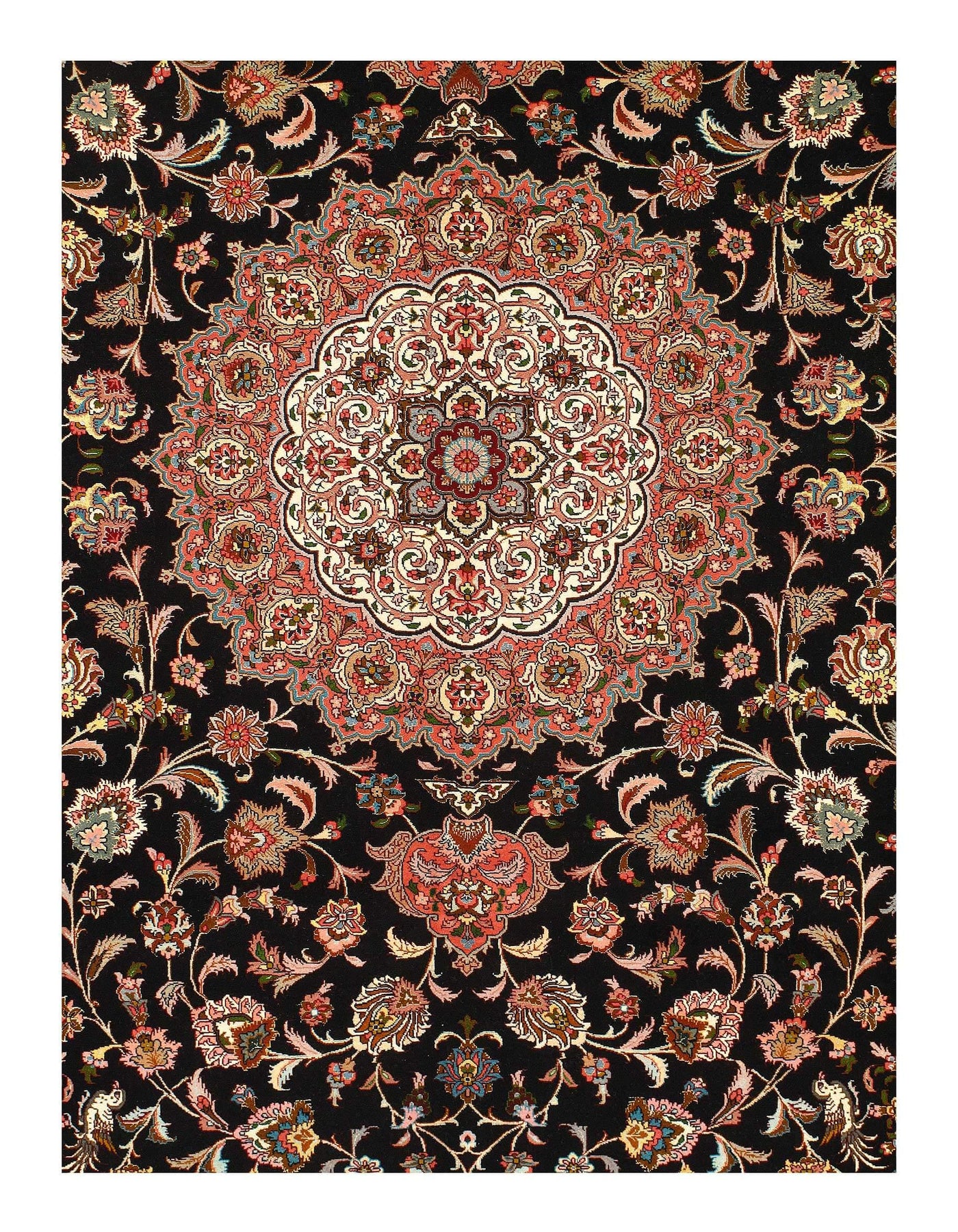 Canvello Handmade Black Persian Tabriz Silk & wool Rug - 8'3'' x 9'9''