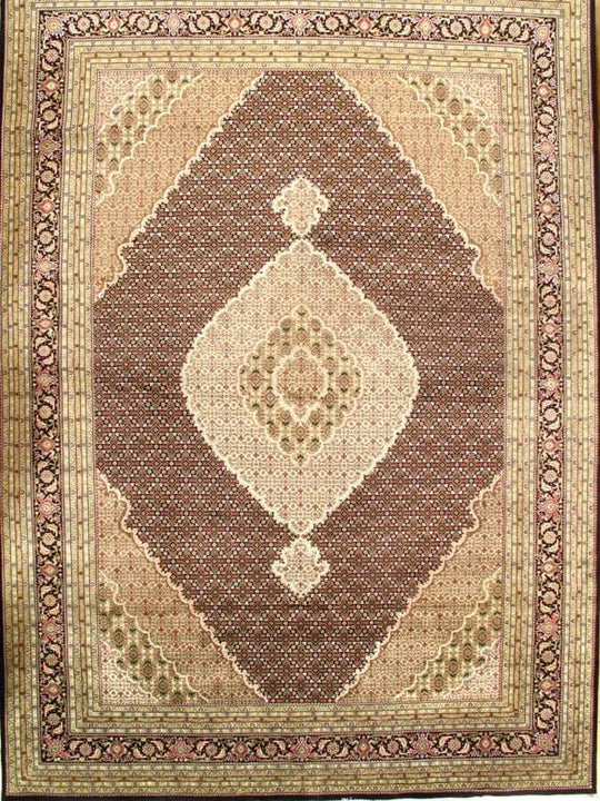 Canvello Handmade Black Tabriz Fish Design Silk & Wool Rug - 10' X 14'