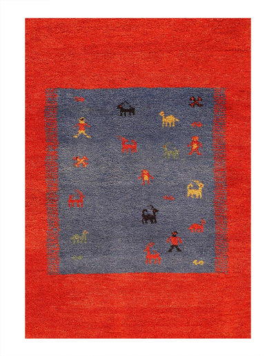 Canvello Handmade Blue And Red Area Rug - 6'10" x 8'3"