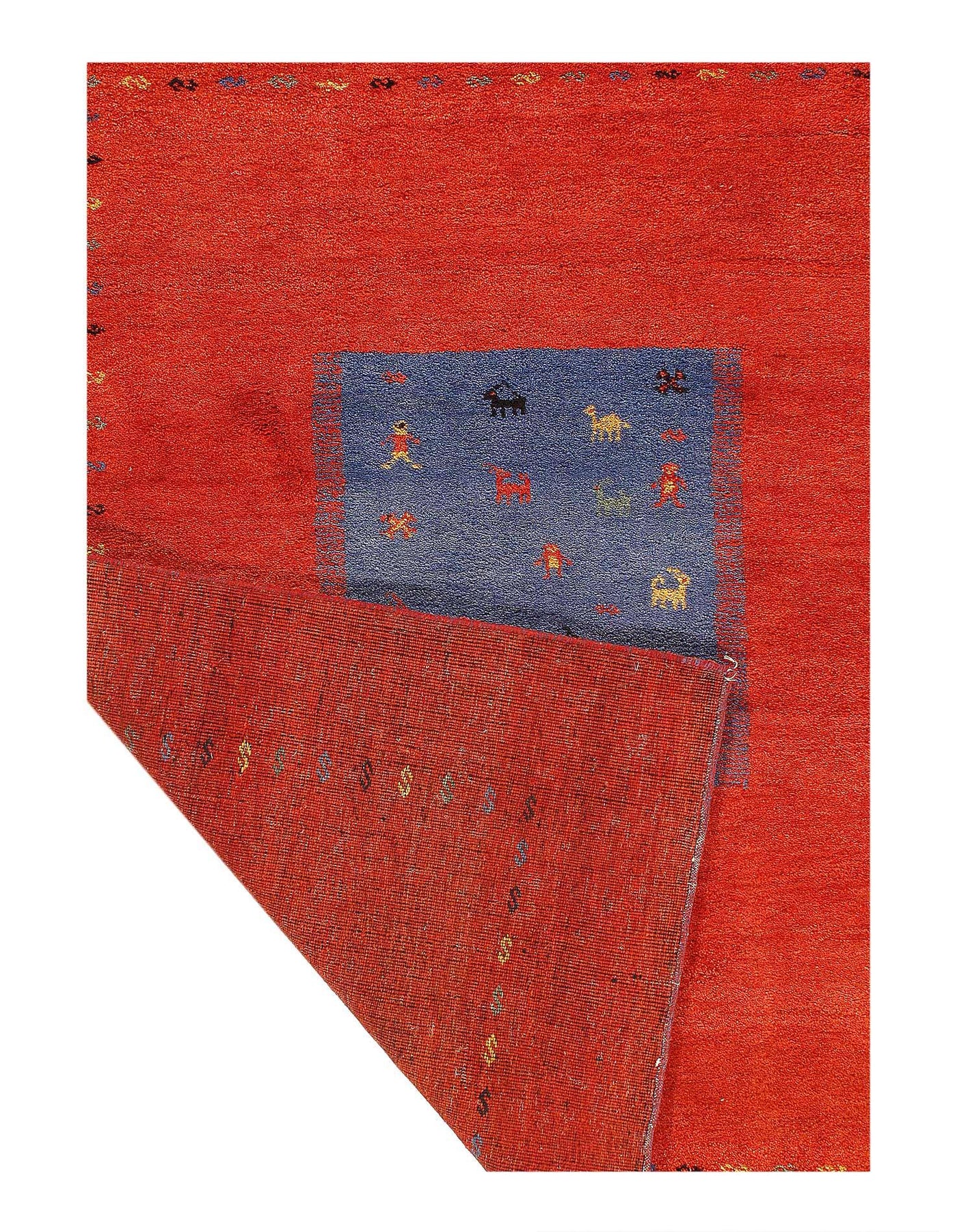 Canvello Handmade Blue And Red Area Rug - 6'10" x 8'3"
