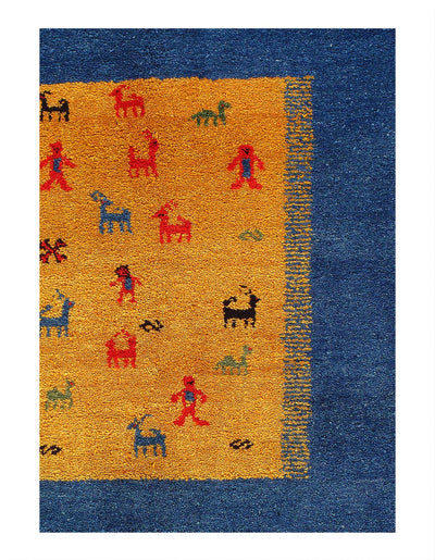 Canvello Handmade Blue & Gold Gabbeh Design Rug - 6' X 9' - Canvello