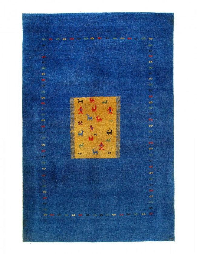 Canvello Handmade Blue & Gold Gabbeh Design Rug - 6' X 9' - Canvello