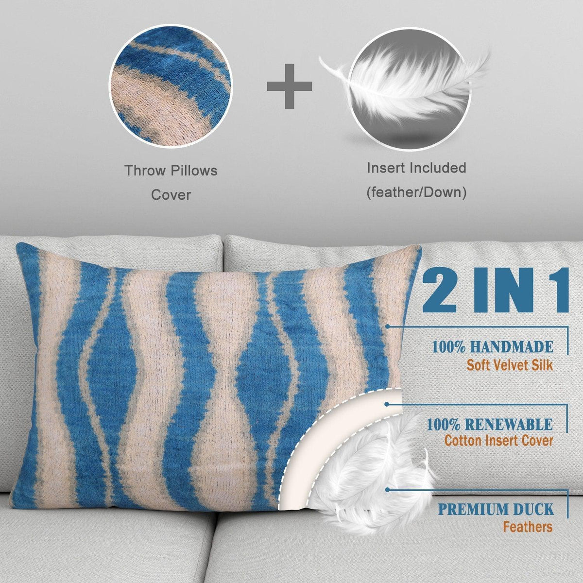 Canvello Handmade Blue Gray Pillows For Couch - 16x24 in - Canvello