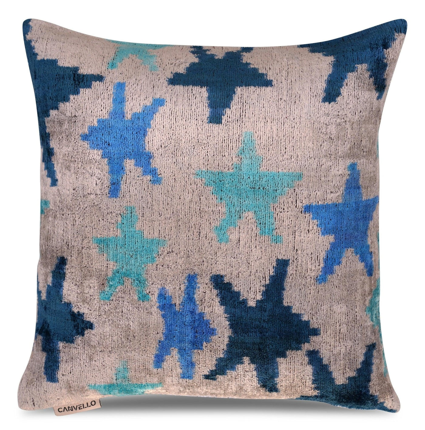 Canvello Handmade Blue Silver Start Print Throw Pillows - 16x16 inch - Canvello