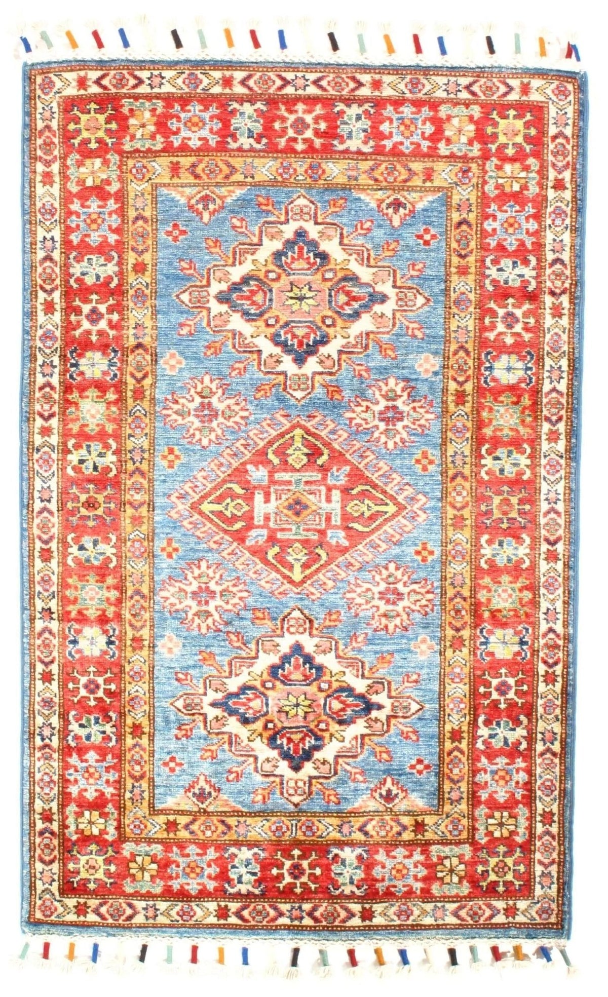Canvello Alfombra Kazak Superfina Azul Hecha a Mano - 2'9" x 4'2"