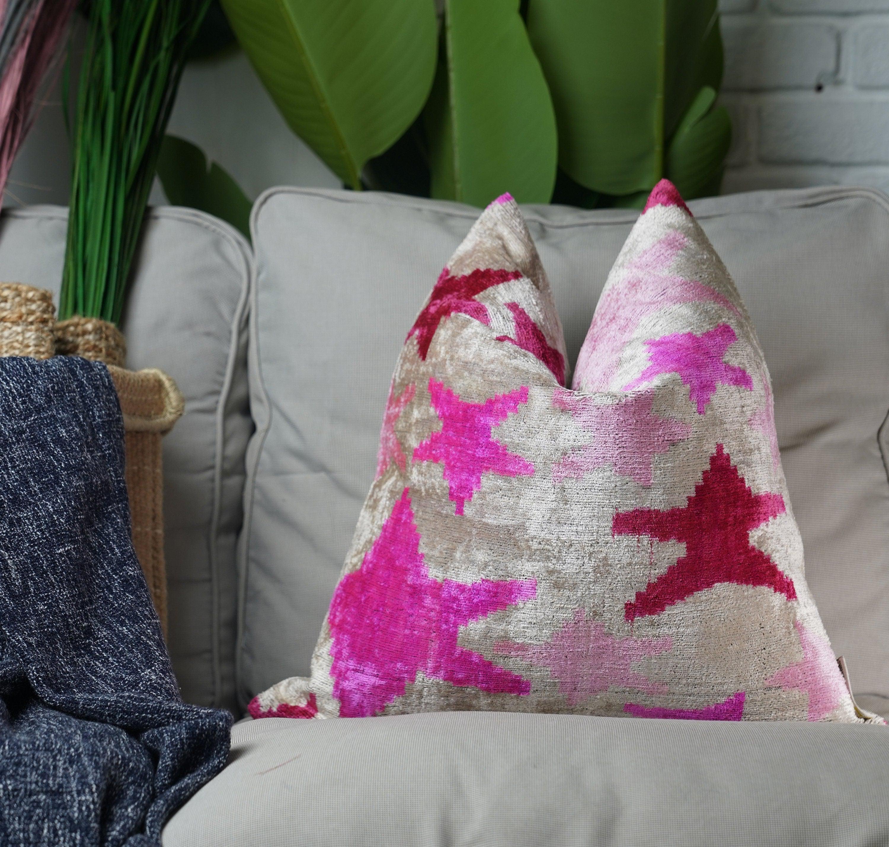 Contemporary Dirty Pink Handmade Velvet Throw Pillow & Down Insert