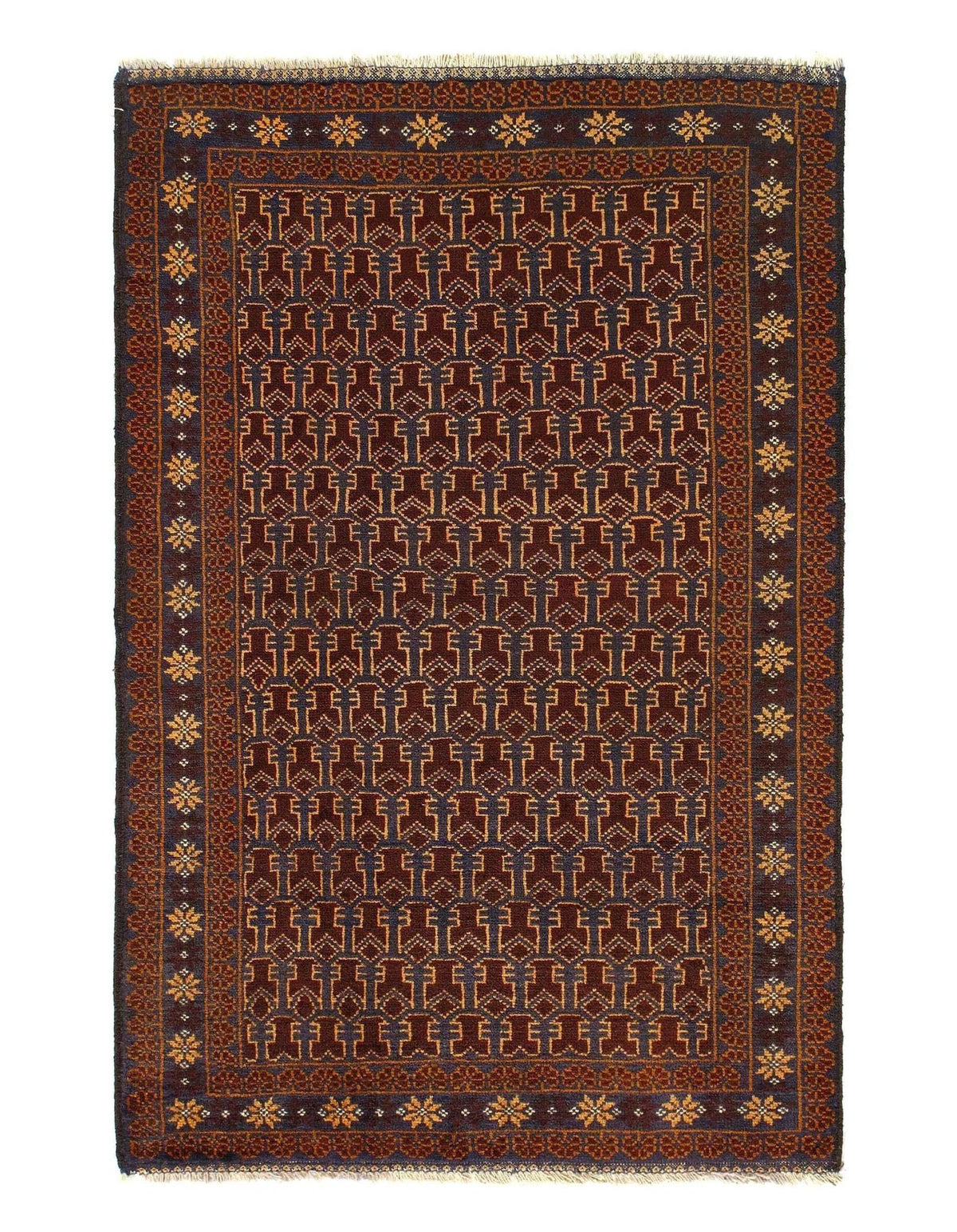 Alfombra de oración Balouchi marrón hecha a mano Canvello - 3' x 5'