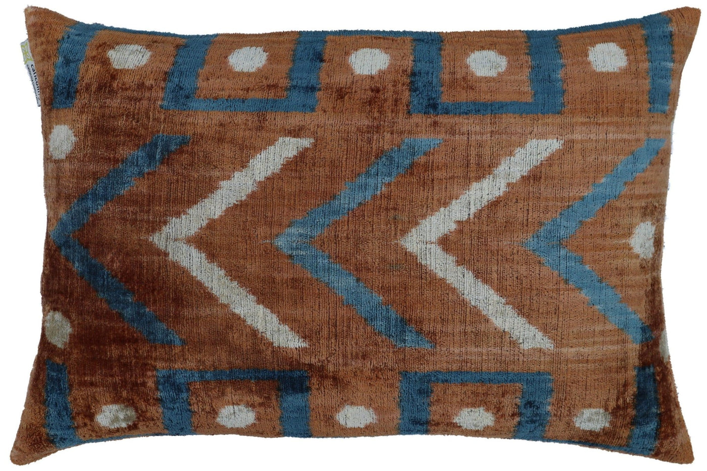 Canvello Handmade Brown & Blue Pillow With Down Cover - 16x24 - Canvello