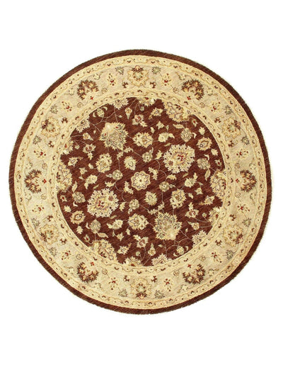 Canvello Handmade Brown Fine Hand Knotted Farahan Round Rug - 8' X 8' - Canvello