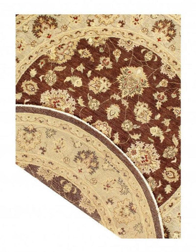 Canvello Handmade Brown Fine Hand Knotted Farahan Round Rug - 8' X 8'