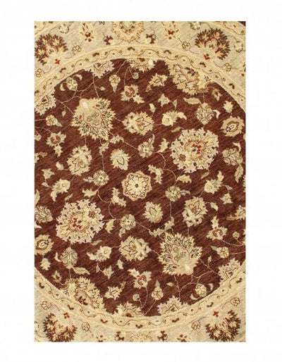Canvello Handmade Brown Fine Hand Knotted Farahan Round Rug - 8' X 8'