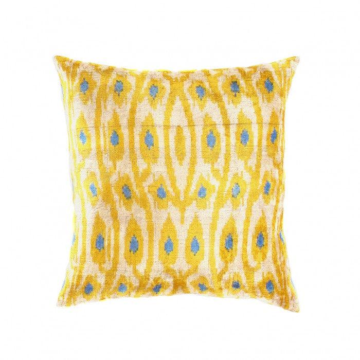 Yellow Blue Silk Ikat Pillow | Yellow Silk Ikat Pillow | Canvello