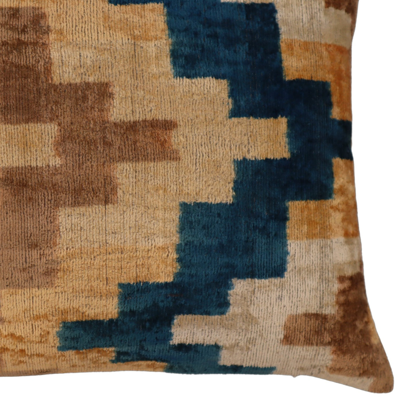 Canvello Handmade Earhtone Geometric Silk Velvet Ikat pillow - 16"X24" - Canvello