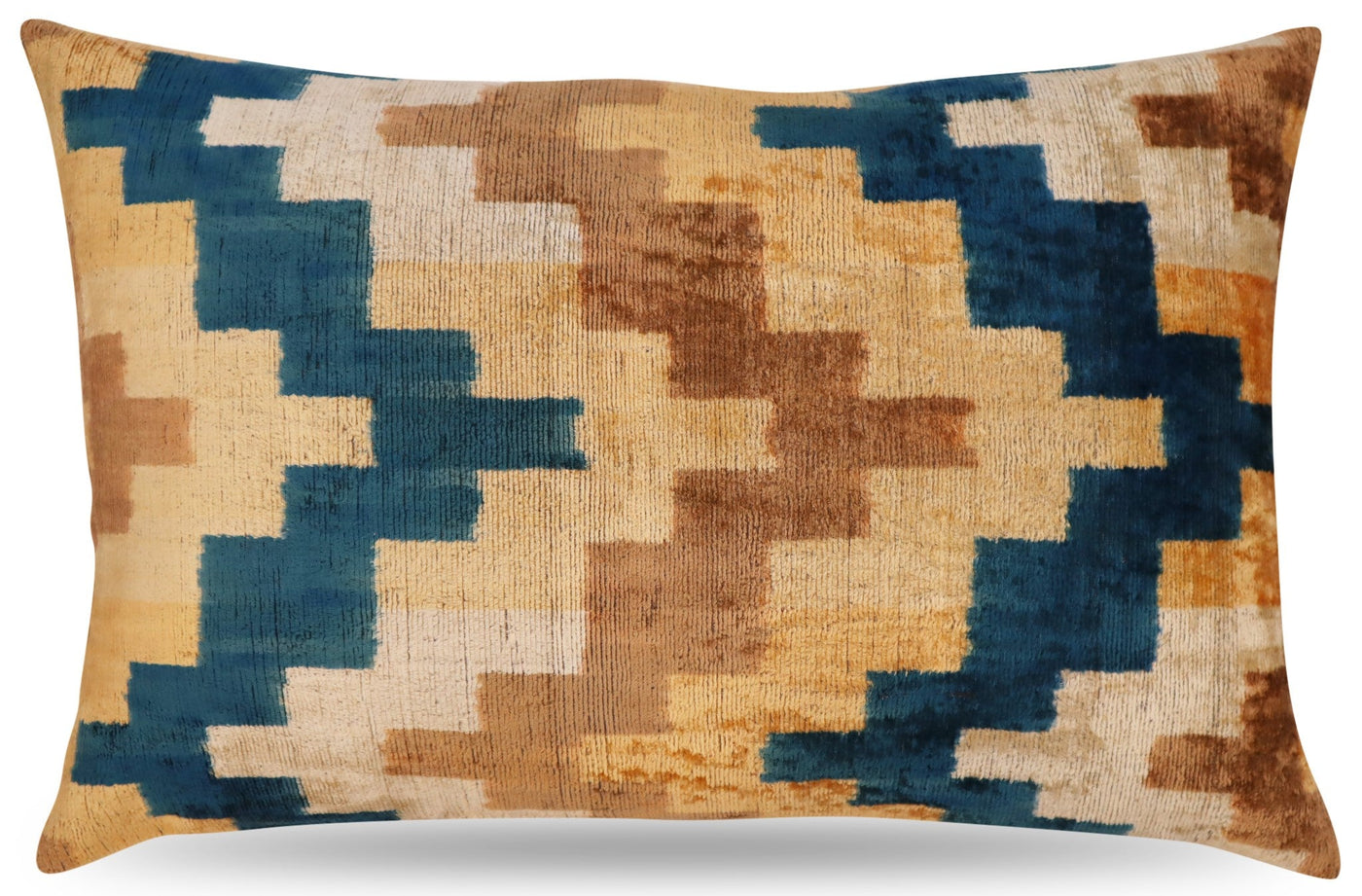 Canvello Handmade Earhtone Geometric Silk Velvet Ikat pillow - 16"X24" - Canvello