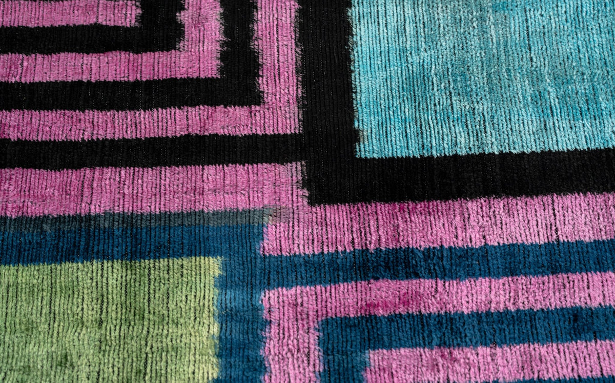 Canvello Handmade Geometric Velvet Throw Pillow with Vibrant Pink Blue Green - Perfect for Modern Interiors - 16x24 in - Canvello