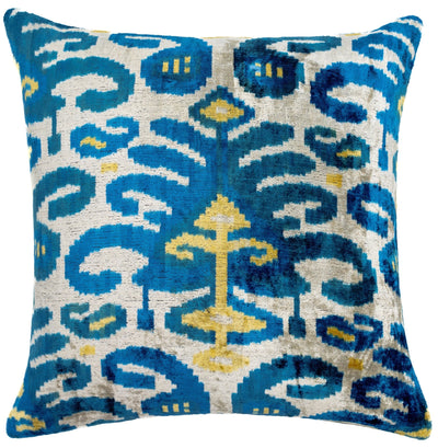 Canvello Handmade Gold Blue Decorative Pillow with Down Insert - 20"X20" - Canvello