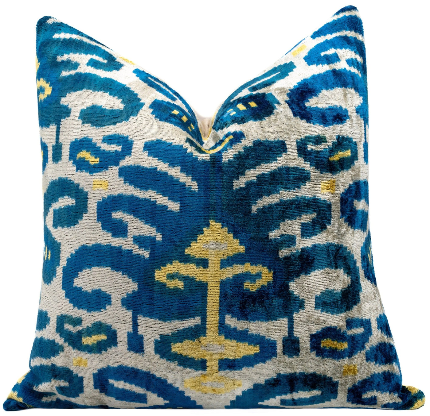 Canvello Handmade Gold Blue Decorative Pillow with Down Insert - 20"X20" - Canvello