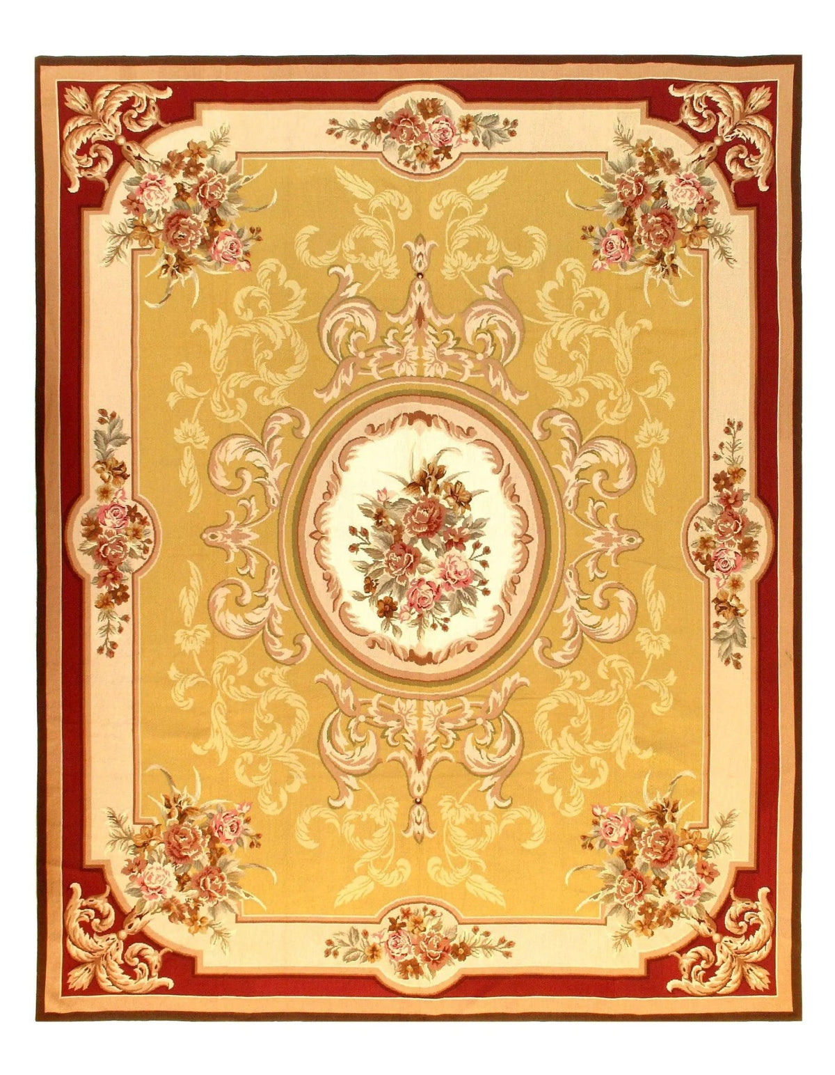 Alfombra Canvello hecha a mano de oro Fench Abusson - 8' X 11'