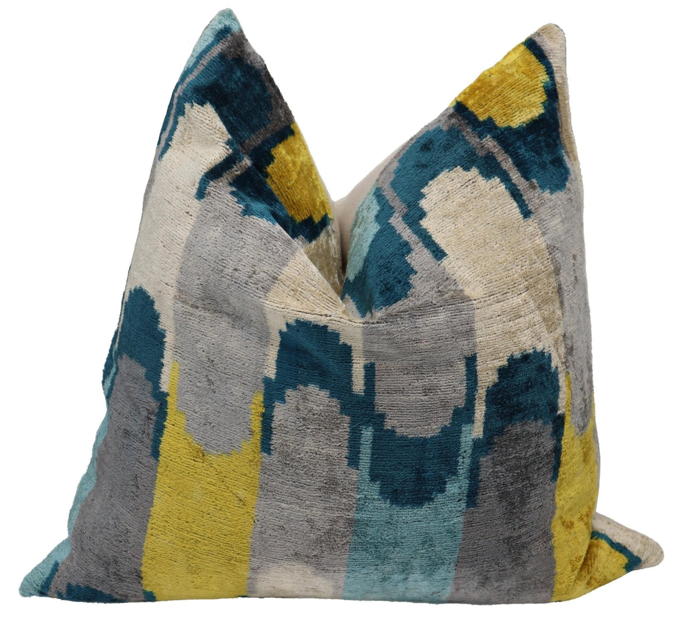 Canvello Handmade Grau Blue Yello Velvet Throw Pillows - 20x20 - Canvello