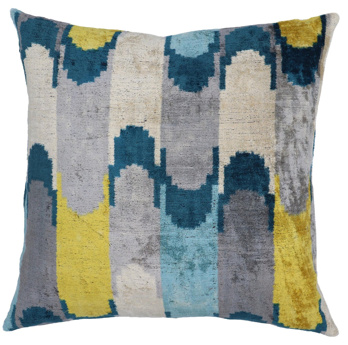 Canvello Handmade Grau Blue Yello Velvet Throw Pillows - 20x20 - Canvello