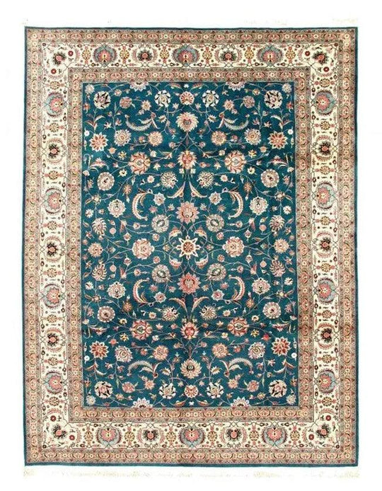 Canvello - Alfombra hecha a mano con diseño de tabriz anudada a mano fina verde - 9' x 12'