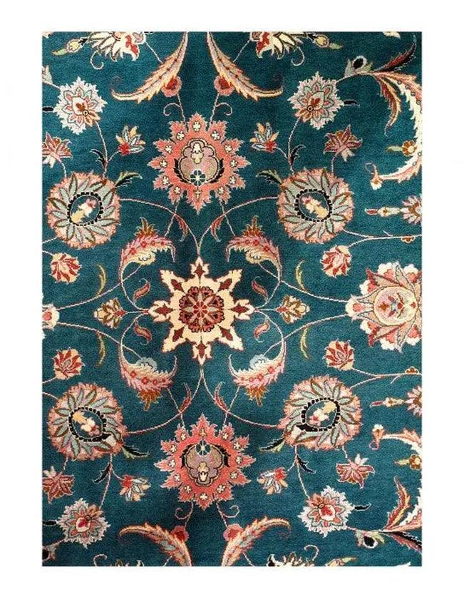 Canvello Handmade Green Fine Hand Knotted Tabriz Design Rug - 9' x 12' - Canvello