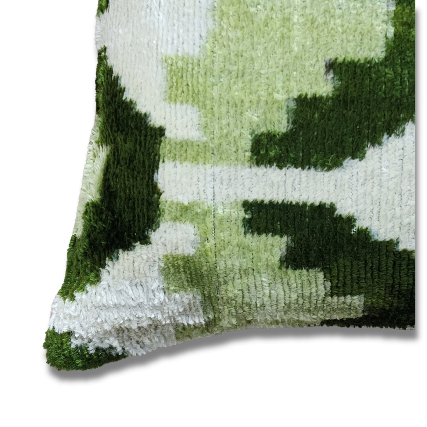 Canvello Handmade Green Geometric Silk Velvet Ikat pillow - 11"X15" - Canvello