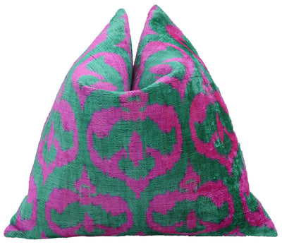 Canvello Handmade Green Pink Velvet Throw Pillow - 20x20 - Canvello