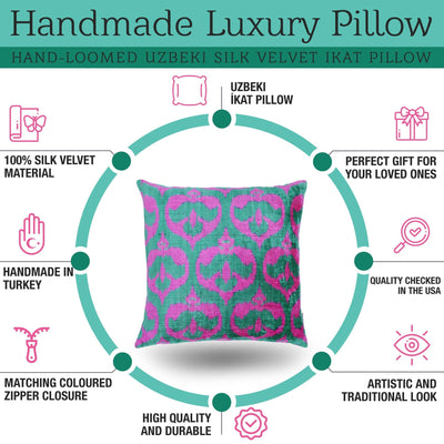 Canvello Handmade Green Pink Velvet Throw Pillow - 20x20