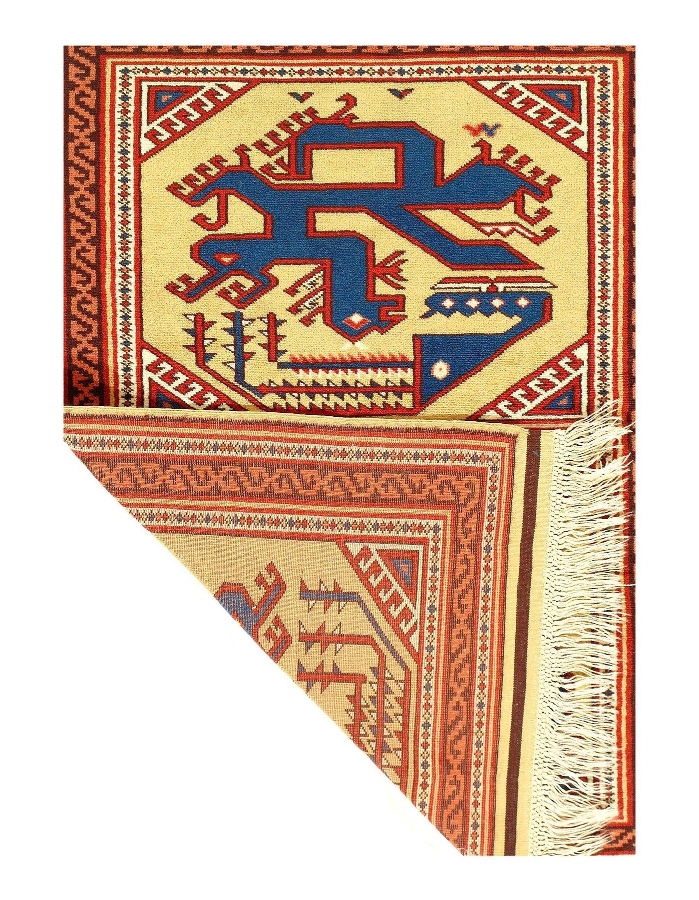 Handmade Hand knotted Beige Fine Turkish Kazak Area Rug for Living Room - 3'1'' X 4'