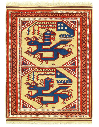 Canvello Handmade Hand knotted Beige Fine Turkish Kazak Area Rug for Living Room - 3'1'' X 4' - Canvello