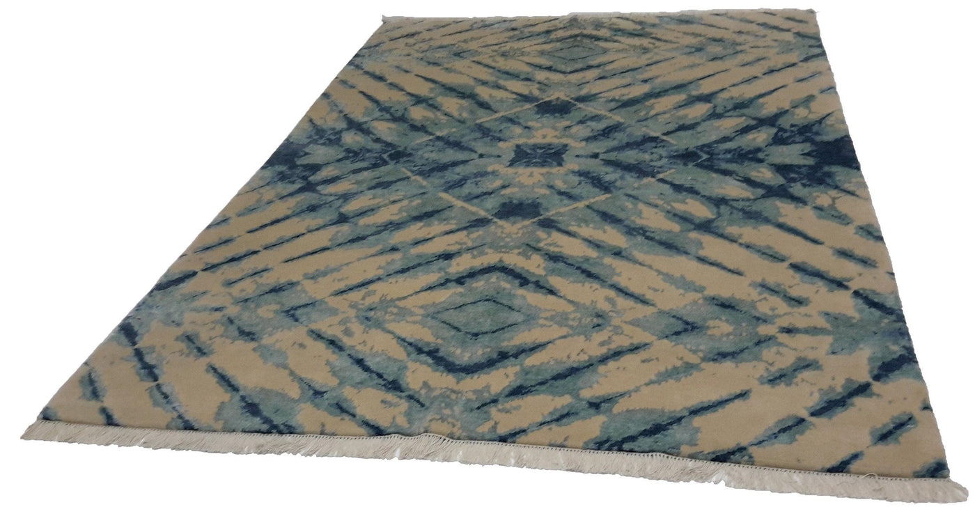 Handmade Hand knotted Modern Casual All Over Beige Transitional Oriental Premium Wool Area Rug for Living Room - 6'7'' X 9'7''