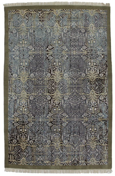 Handmade Hand knotted Modern Casual All Over Blue Transitional Oriental Premium Wool Area Rug for Living Room - 6'4'' X 9'8''