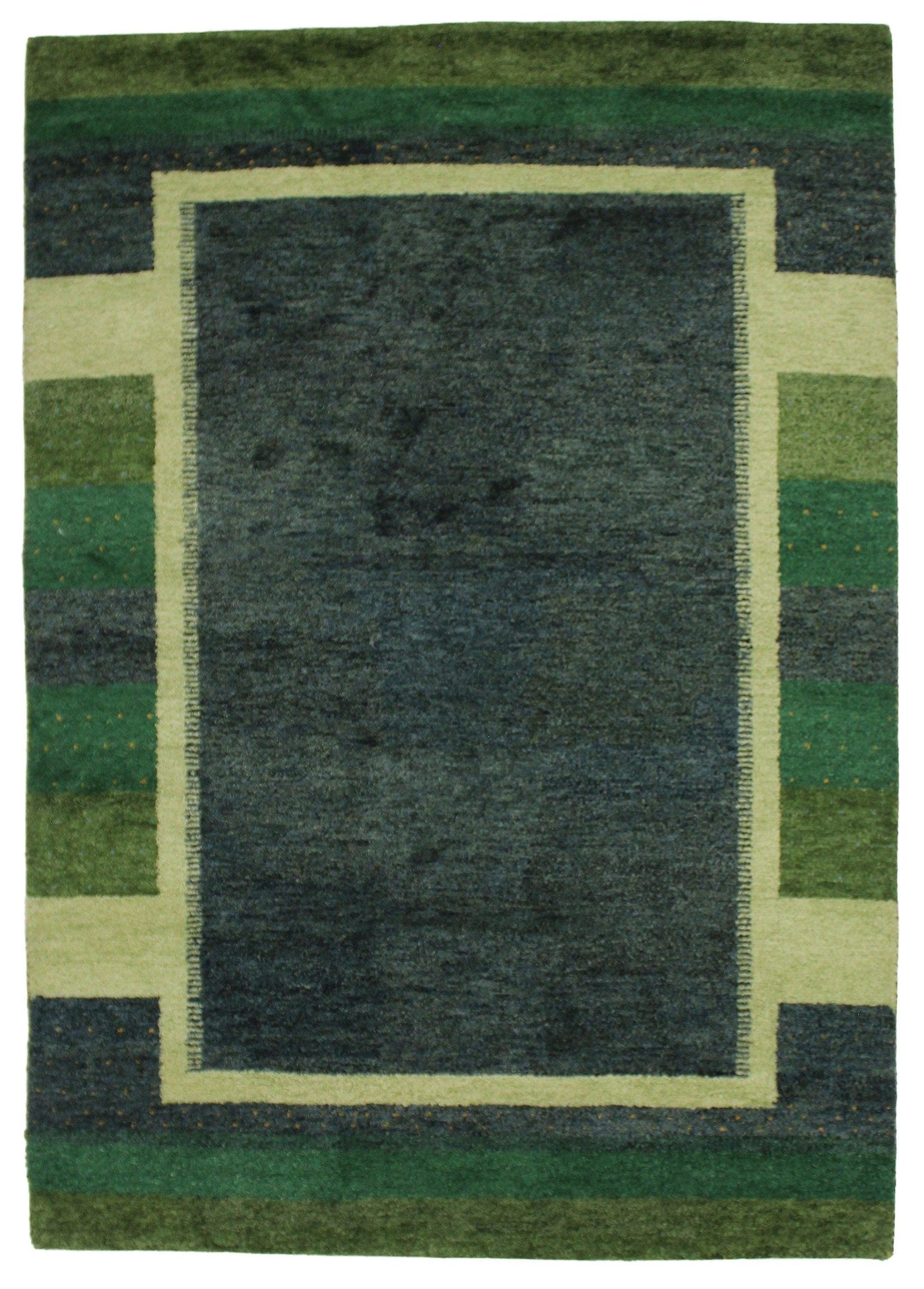Handmade Hand knotted Modern Casual All Over Indo Green Gabbeh Transitional Oriental Premium Wool Area Rug for Living Room - 5'7'' X 7'11''