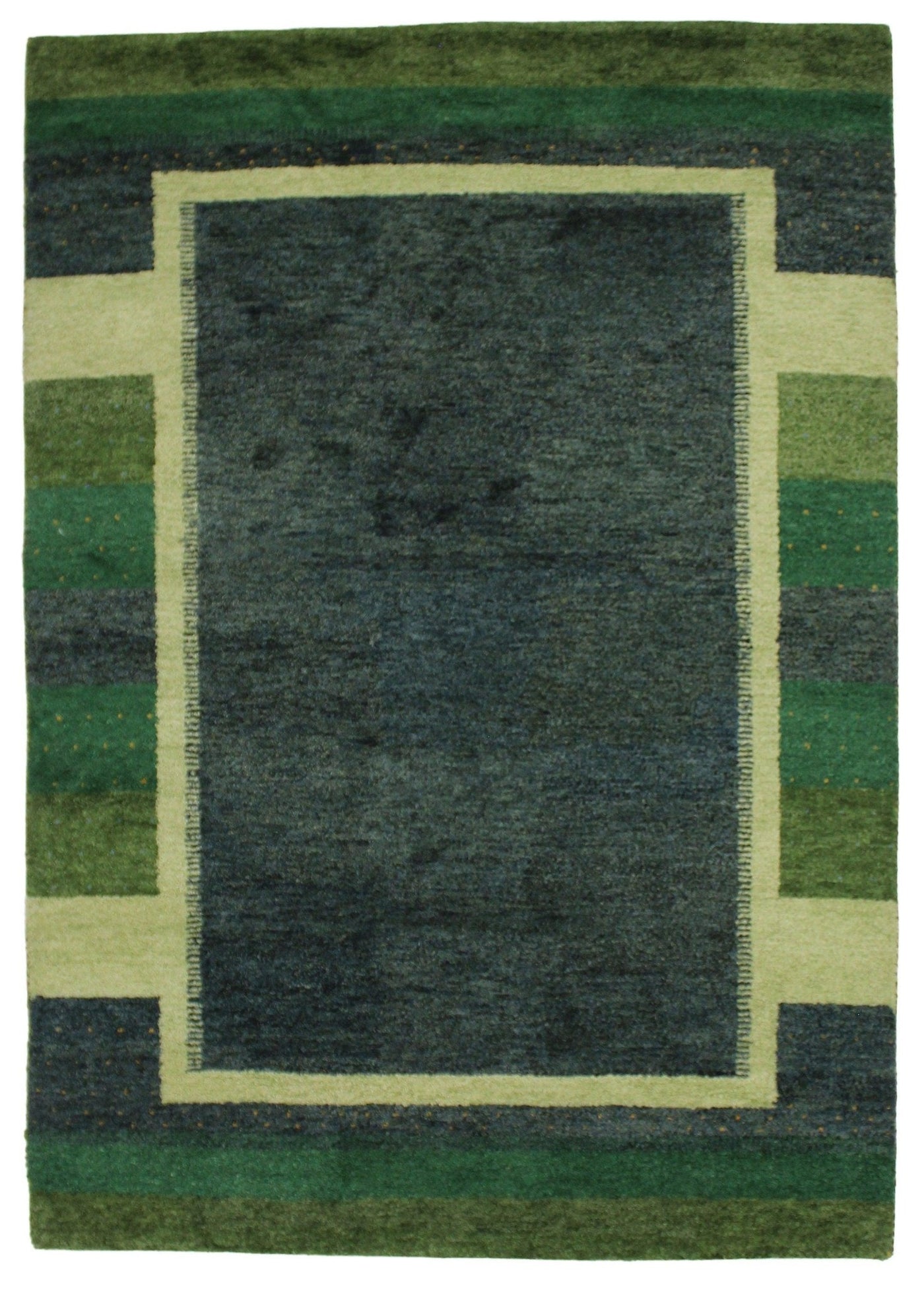 Canvello Handmade Hand knotted Modern Casual All Over Indo Green Gabbeh Transitional Oriental Premium Wool Area Rug for Living Room - 5'7'' X 7'11'' - Canvello