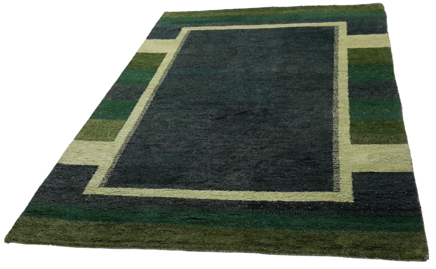 Canvello Handmade Hand knotted Modern Casual All Over Indo Green Gabbeh Transitional Oriental Premium Wool Area Rug for Living Room - 5'7'' X 7'11'' - Canvello