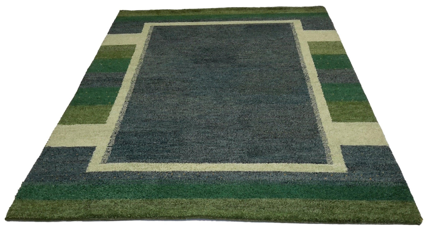 Canvello Handmade Hand knotted Modern Casual All Over Indo Green Gabbeh Transitional Oriental Premium Wool Area Rug for Living Room - 5'7'' X 7'11'' - Canvello