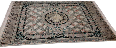 Handmade Hand knotted Modern Formal Medallion Aubusson Gray Oriental Premium Wool Area Rug for Living Room - 6' X 9'2"
