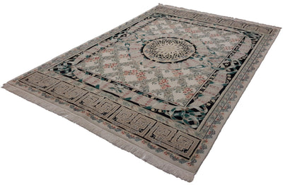 Handmade Hand knotted Modern Formal Medallion Aubusson Gray Oriental Premium Wool Area Rug for Living Room - 6' X 9'2"