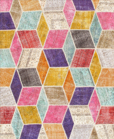 Handmade Hand knotted Modern Patchwork Area Rug for Living Room - 8′1″ × 9′10″