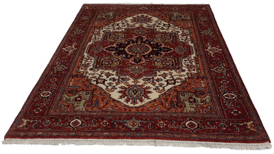 Canvello Handmade Hand knotted Traditional Orange Medallion Indo Serapi Transitional Oriental Premium Wool Area Rug for Living Room - 5'9'' X 8'10'' - Canvello