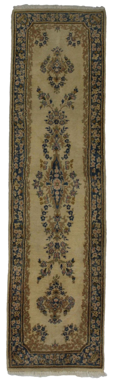 Canvello Handmade Kerman Navy And Beige Rug - 2'6'' X 9'5'' - Canvello