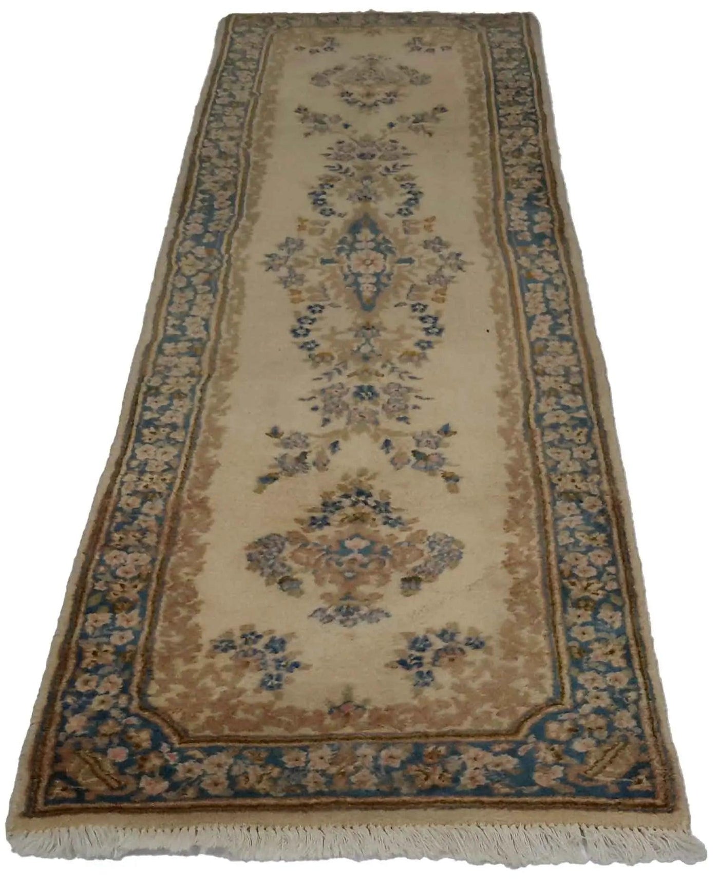 Canvello Handmade Kerman Navy And Beige Rug - 2'6'' X 9'5'' - Canvello