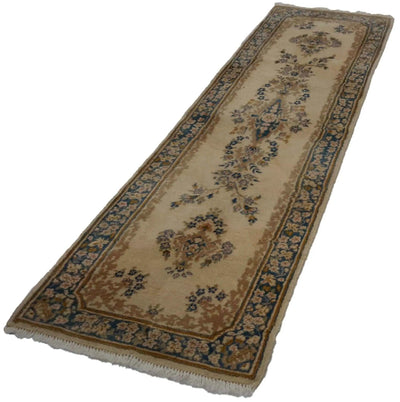 Canvello Handmade Kerman Navy And Beige Rug - 2'6'' X 9'5'' - Canvello