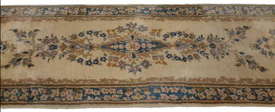 Canvello Handmade Kerman Navy And Beige Rug - 2'6'' X 9'5'' - Canvello