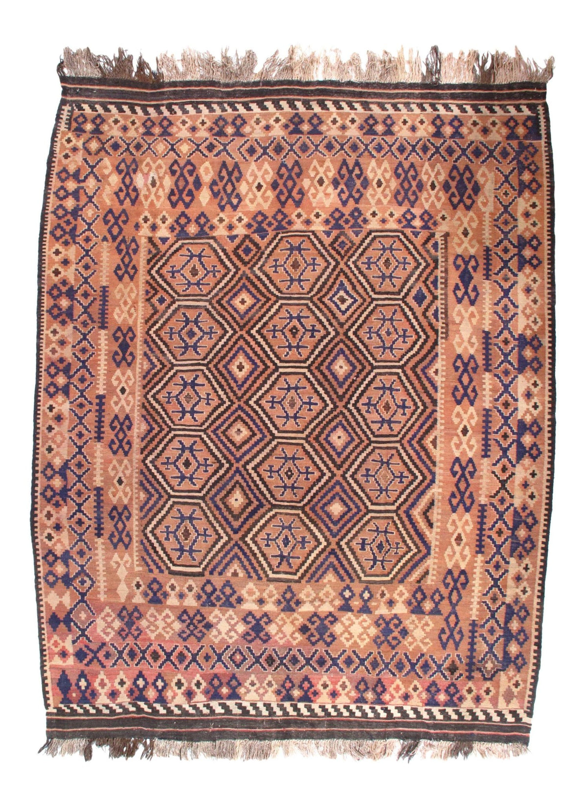 Canvello - Alfombra Kilim Afgana Baluch hecha a mano en melocotón claro - 7'4" X 9'4"