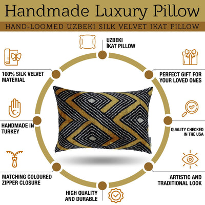 Canvello Handmade Luxury Gold Black Pillow - 16x24