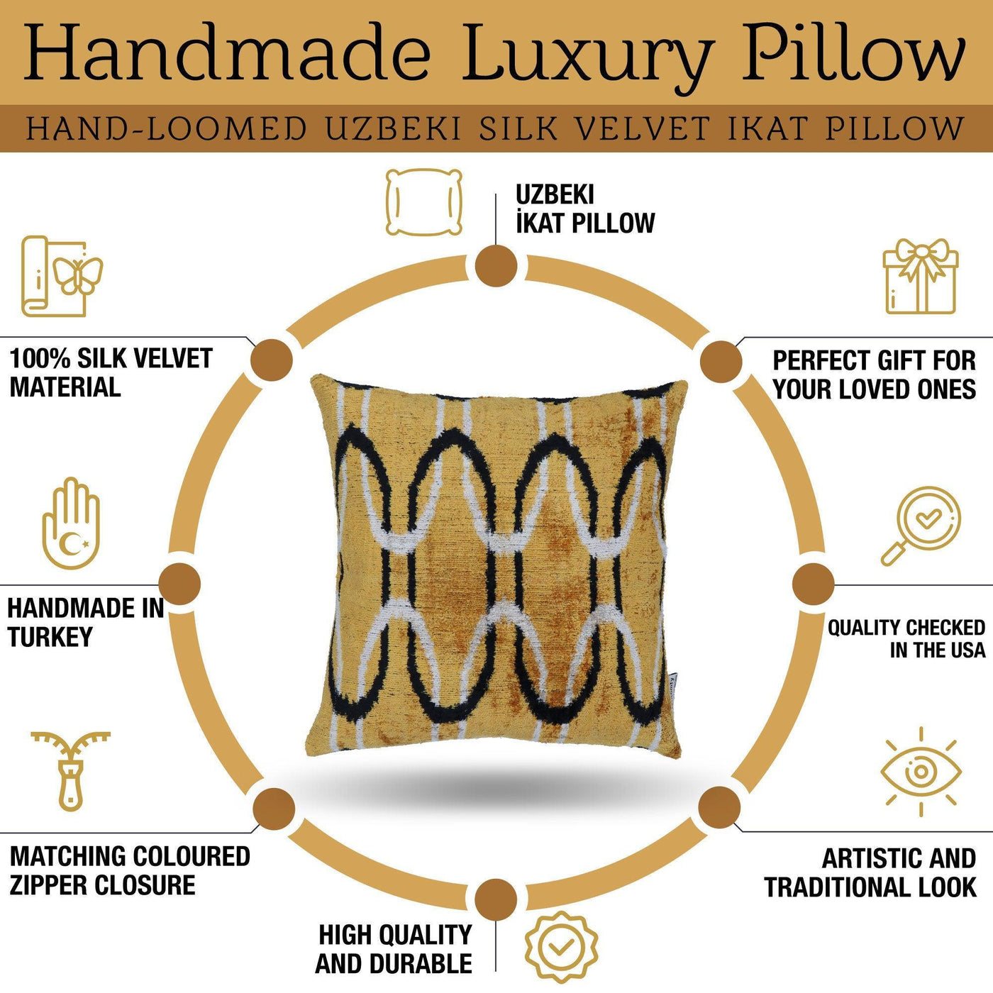 Canvello Handmade Luxury Gold Throw Pillows - 16x16 inch