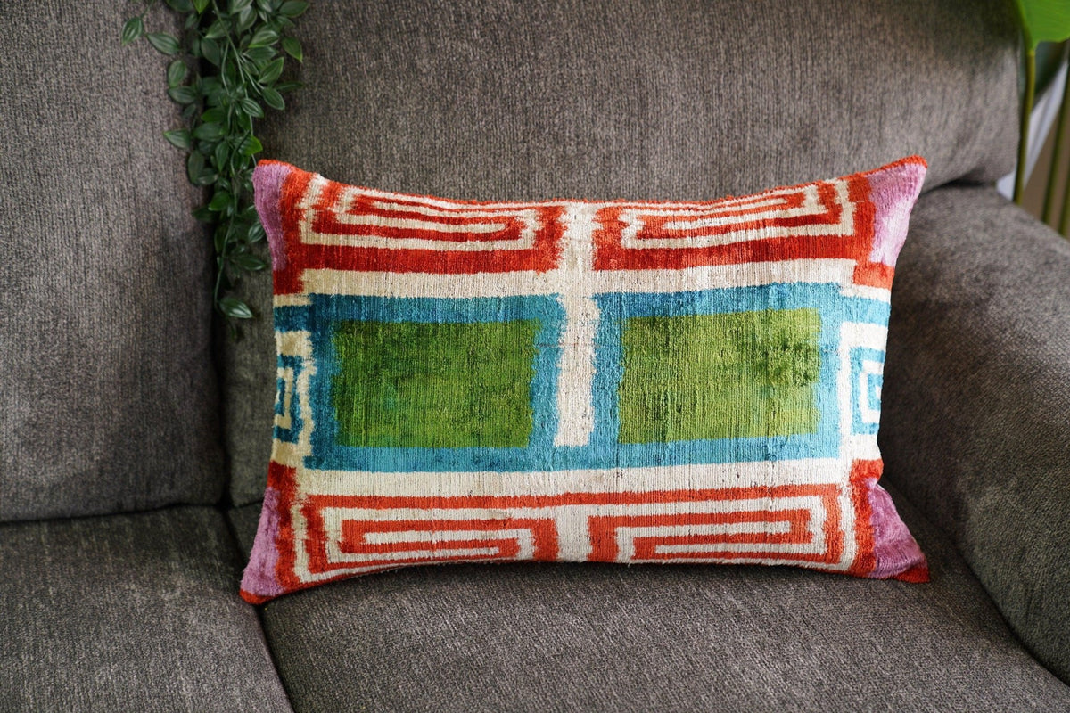 Canvello Handmade Luxury Green Pink Velvet Throw Pillows - 16"x24" - Canvello